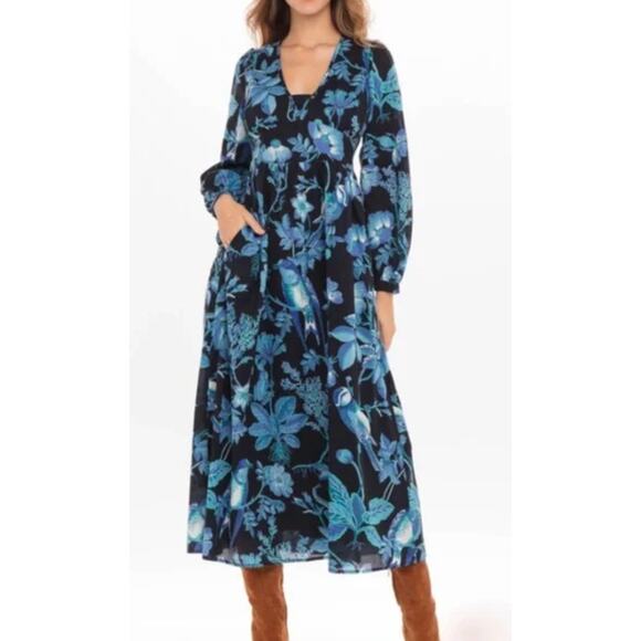 Banjanan Melany Maxi Tropical Print Dress In Hedgerow Black Size Small - Picture 1 of 9